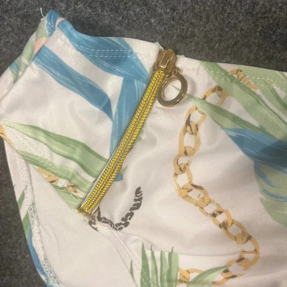 Blu C Tropical Leopard One Shoulder Cutout Monokini Swimsuit BUJR19117 Sz Large - Picture 4 of 10